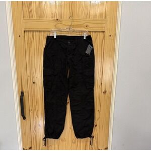 Norma Kamali Pants Womens 6 Black Cargo Drawstring Hem Cotton Utility Pockets